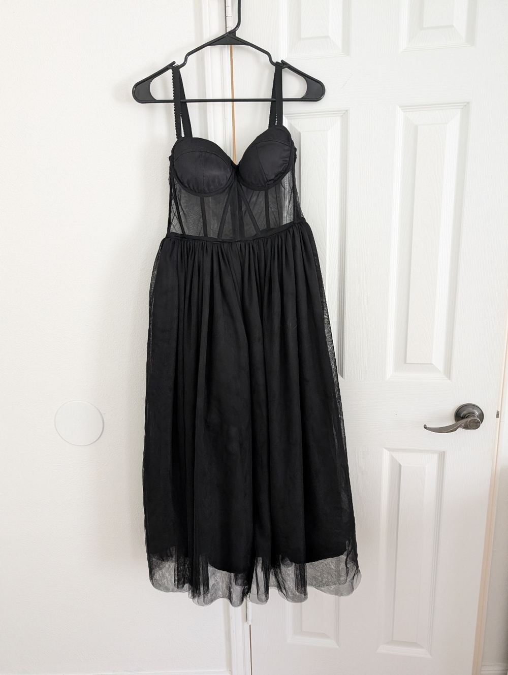 Black Corset Sheer Tulle Midi Dress with Sculpted Bust - Picture 5 of 7